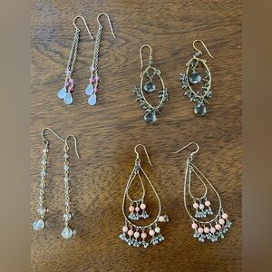 Gold-Tone Pink & Clear Bead Drop Earrings Set of 4